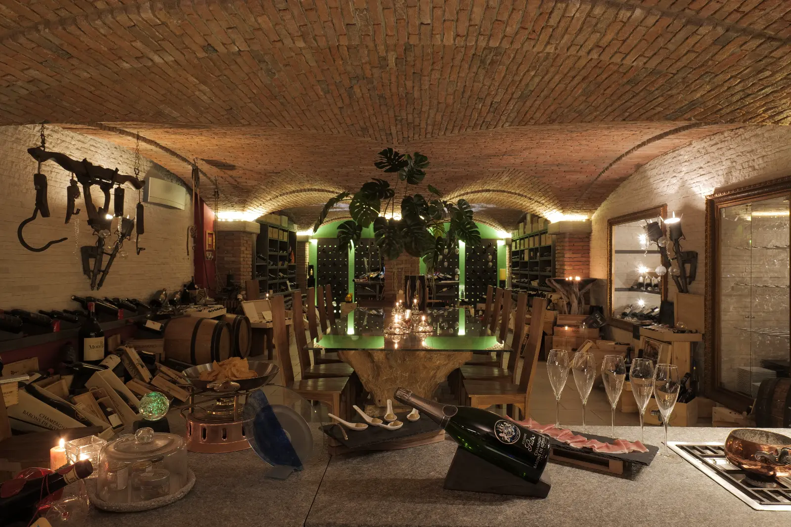 Bespoke private tasting room featuring groin vaults with unique lowered raised arches.