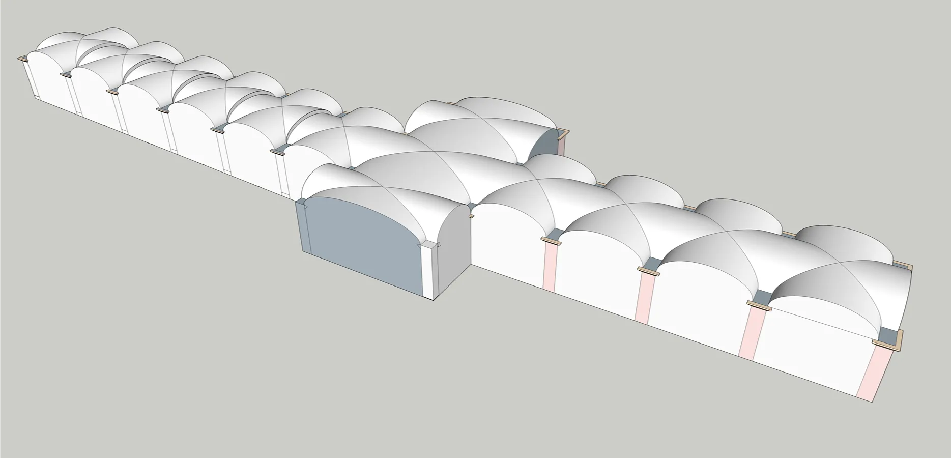 Modello 3D definitivo delle volte a crociera del tunnel Tommasi, con l'incrocio e i cambi di quota